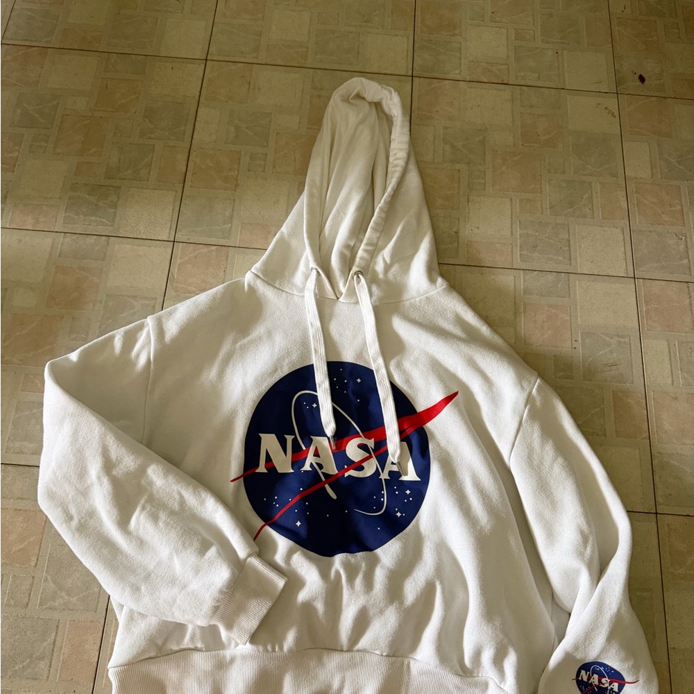 NASA Logo White Hooded Sweatshirt - Divided Size Large